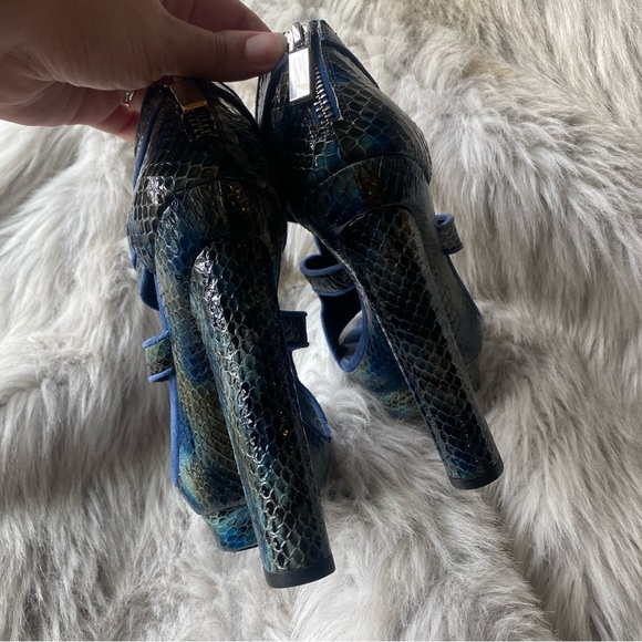 Rachel Zoe teal platform python snakeskin block heel zipper sky high heel 2000s - Picture 7 of 13